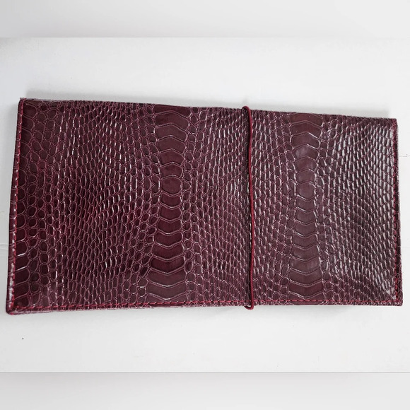 Faux Snake Skin Envelope Wine Color Hand Bag Thin Purse Loop Closure Wallet - Picture 2 of 14